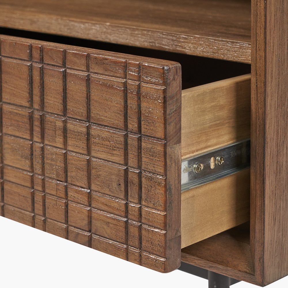 Arte Dark Brown Acacia Wood and Black Metal Bedside Unit.