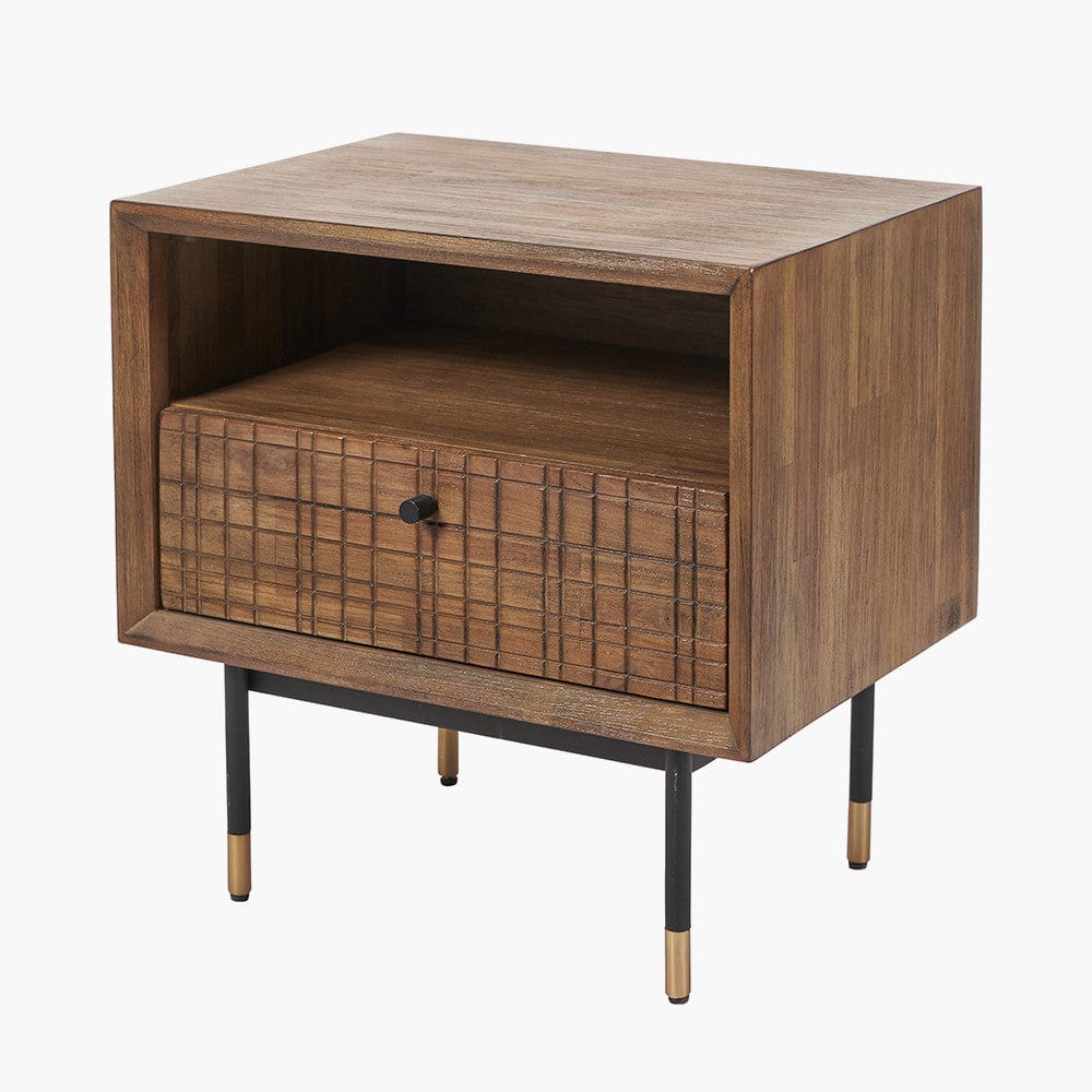 Pacific Lifestyle Sleeping Arte Dark Brown Acacia Wood and Black Metal Bedside Unit House of Isabella UK