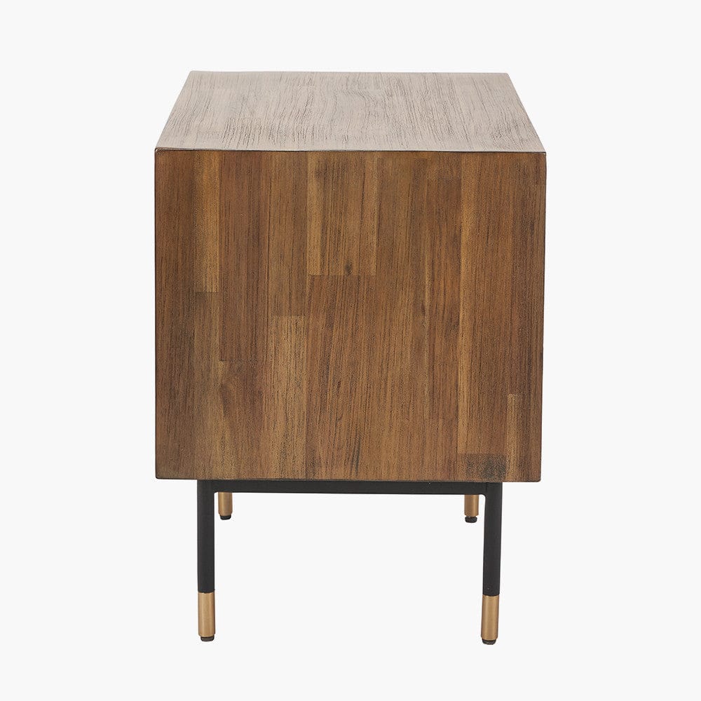 Arte Dark Brown Acacia Wood and Black Metal Bedside Unit.