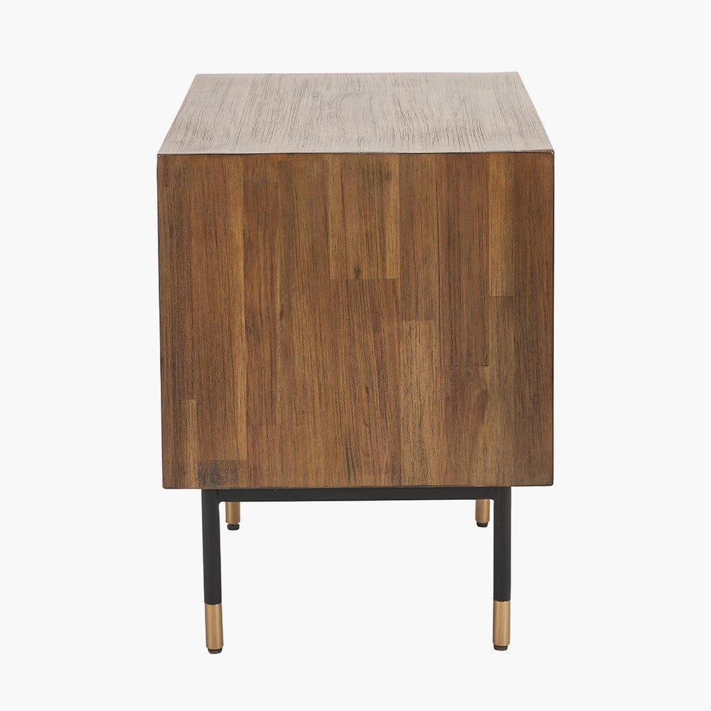 Arte Dark Brown Acacia Wood and Black Metal Bedside Unit.