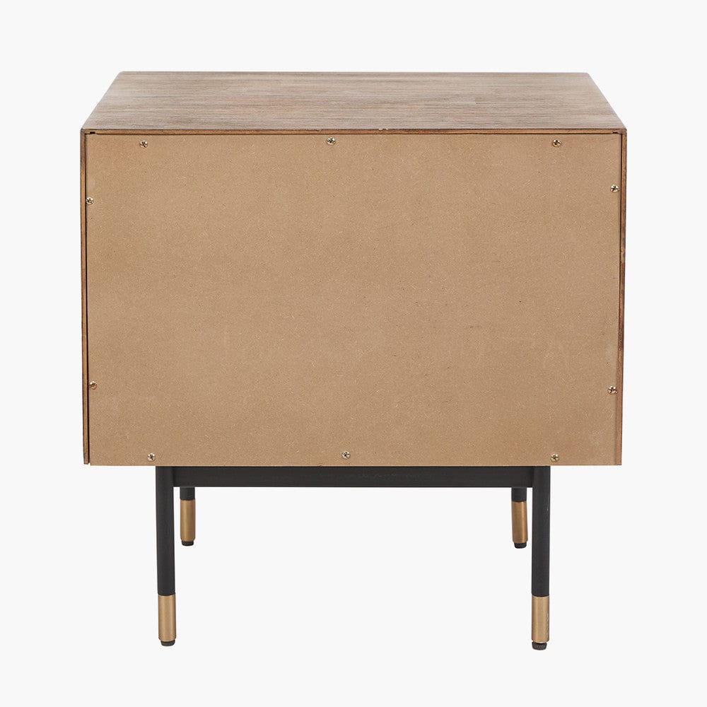 Arte Dark Brown Acacia Wood and Black Metal Bedside Unit.