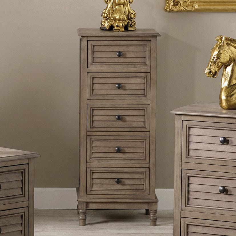 Ashwell Taupe Pine Wood 5 Drawer Tall Boy K/D.