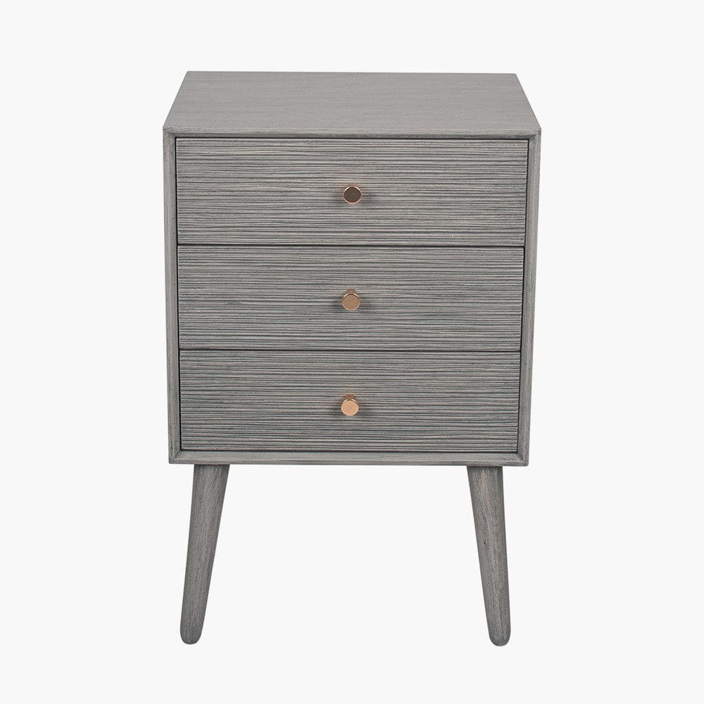 Chaya Dark Grey Pine Wood 3 Drawer Bedside Table K/D.