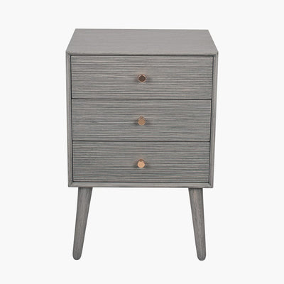 Pacific Lifestyle Sleeping Chaya Dark Grey Pine Wood 3 Drawer Bedside Table K/D House of Isabella UK