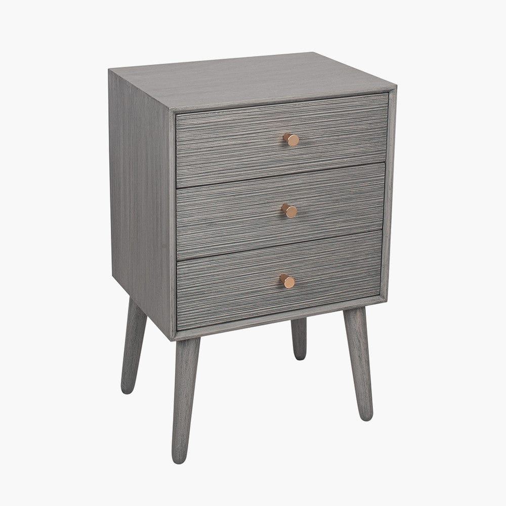 Chaya Dark Grey Pine Wood 3 Drawer Bedside Table K/D.