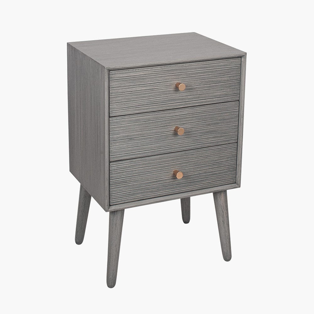 Pacific Lifestyle Sleeping Chaya Dark Grey Pine Wood 3 Drawer Bedside Table K/D House of Isabella UK