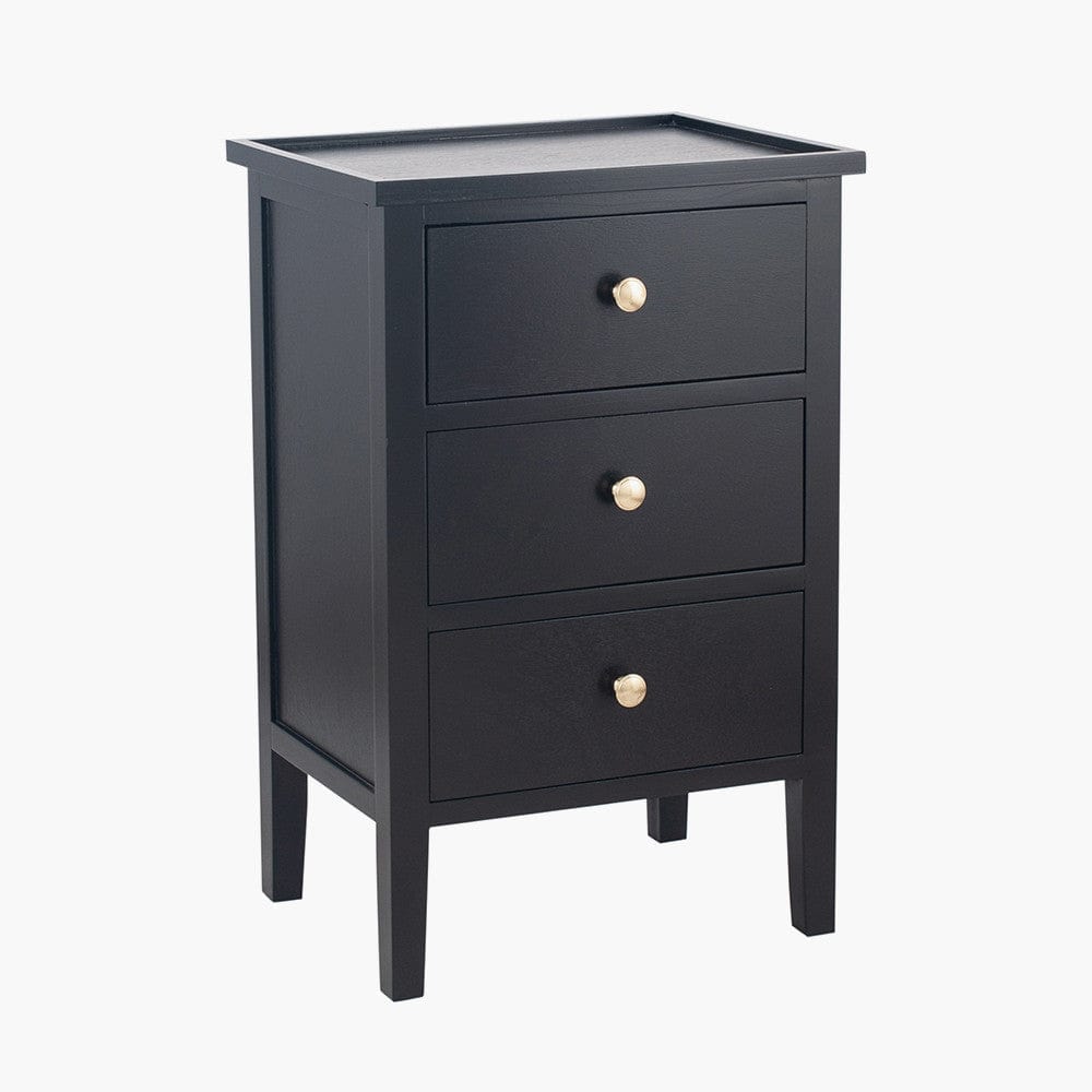 Pacific Lifestyle Sleeping Chelmsford Satin Black Pine Wood 3 Drawer Bedside Unit House of Isabella UK