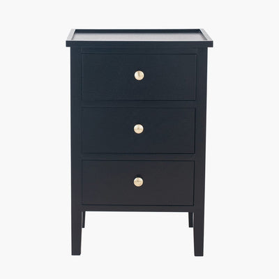 Pacific Lifestyle Sleeping Chelmsford Satin Black Pine Wood 3 Drawer Bedside Unit House of Isabella UK