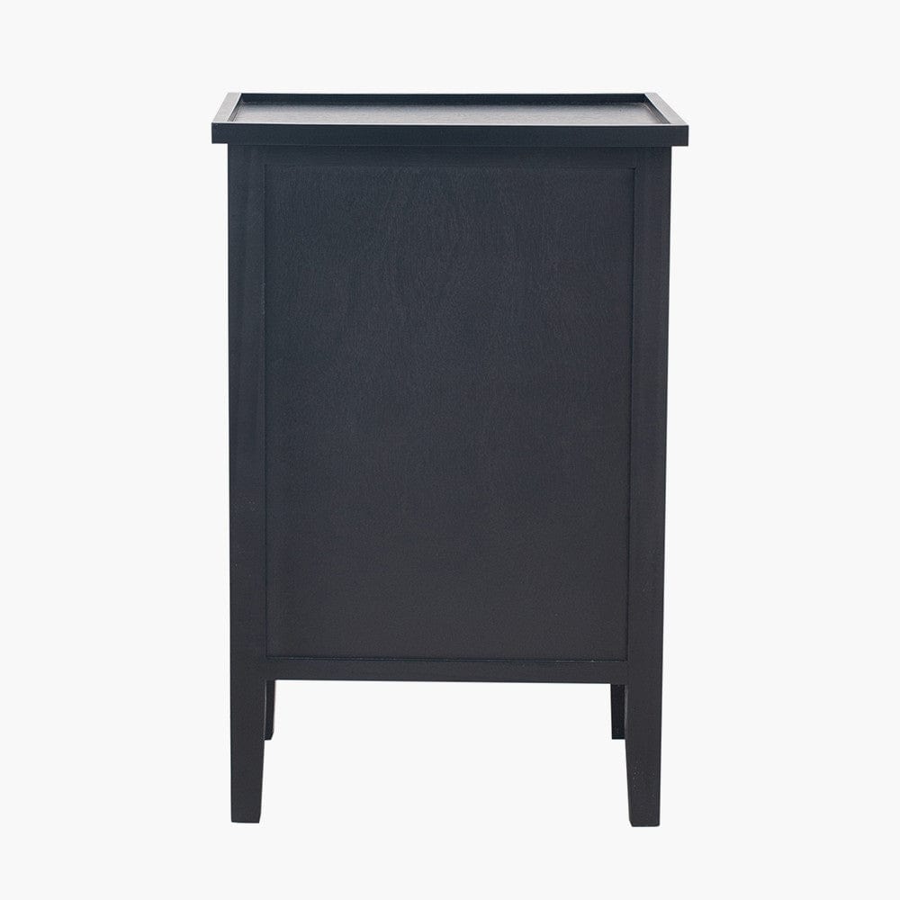 Chelmsford Satin Black Pine Wood 3 Drawer Bedside Unit.