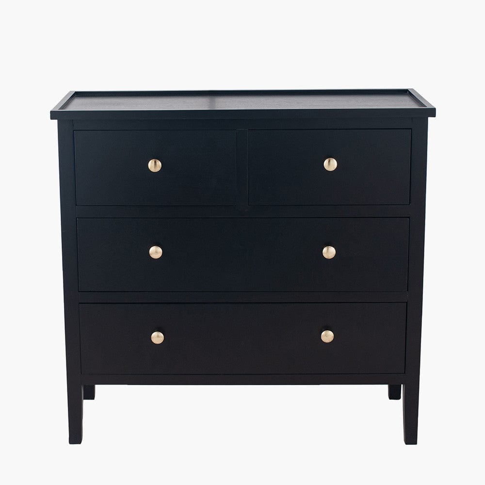 Chelmsford Satin Black Pine Wood 4 Drawer Unit.