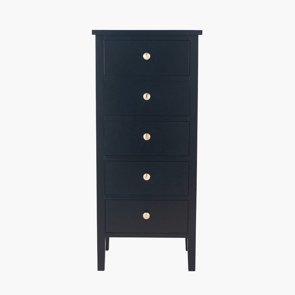 Pacific Lifestyle Sleeping Chelmsford Satin Black Pine Wood 5 Drawer Tall Boy House of Isabella UK