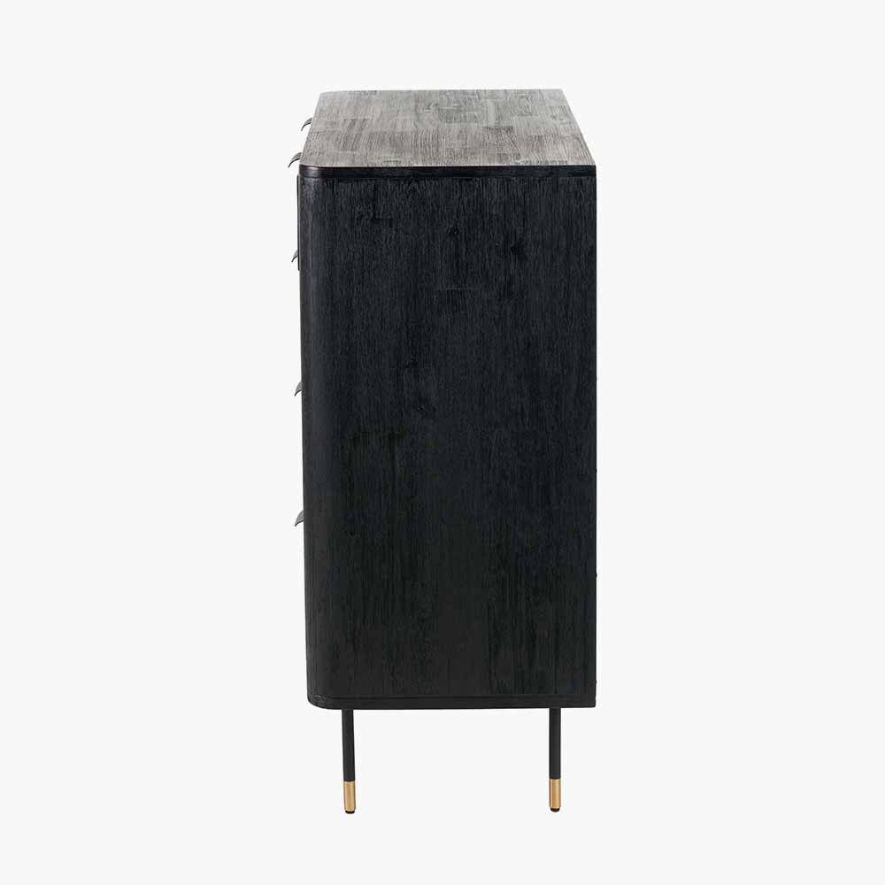 Fiji Black Acacia Wood and Natural Rattan 4 Drawer Unit.