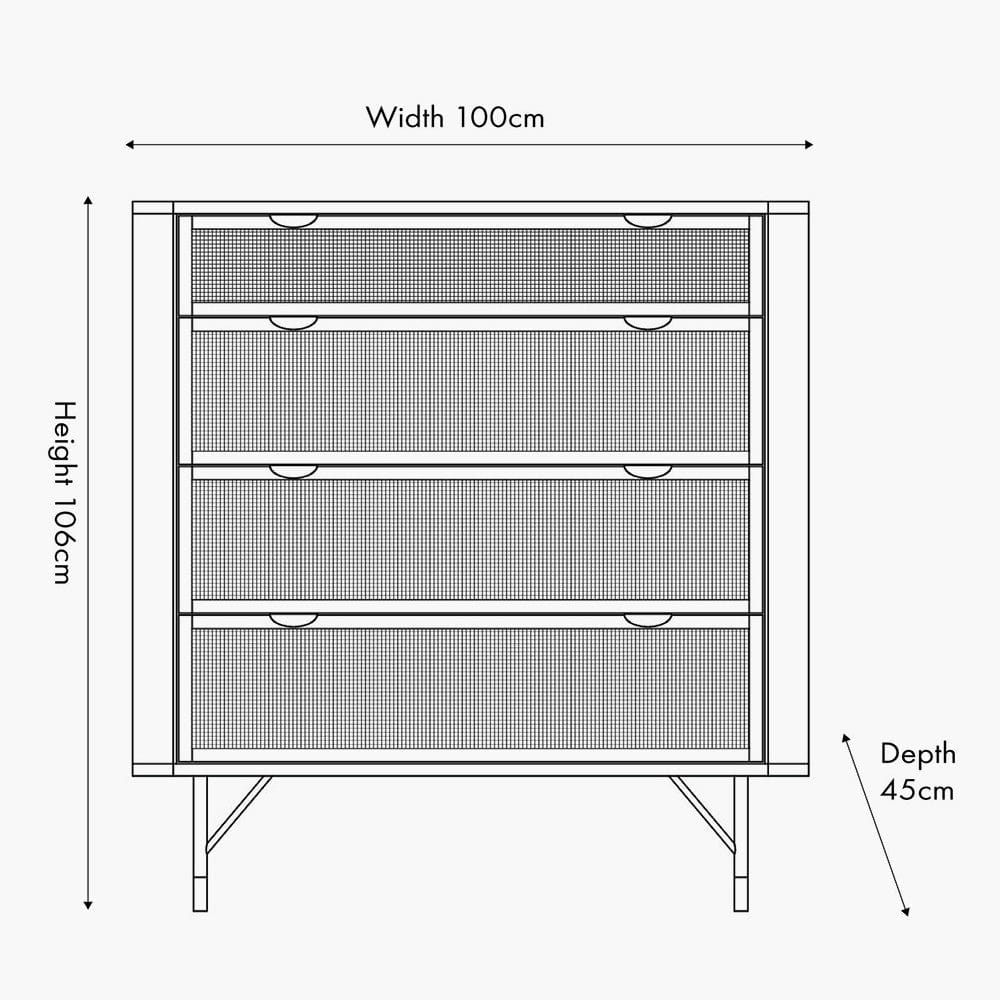 Fiji Black Acacia Wood and Natural Rattan 4 Drawer Unit.