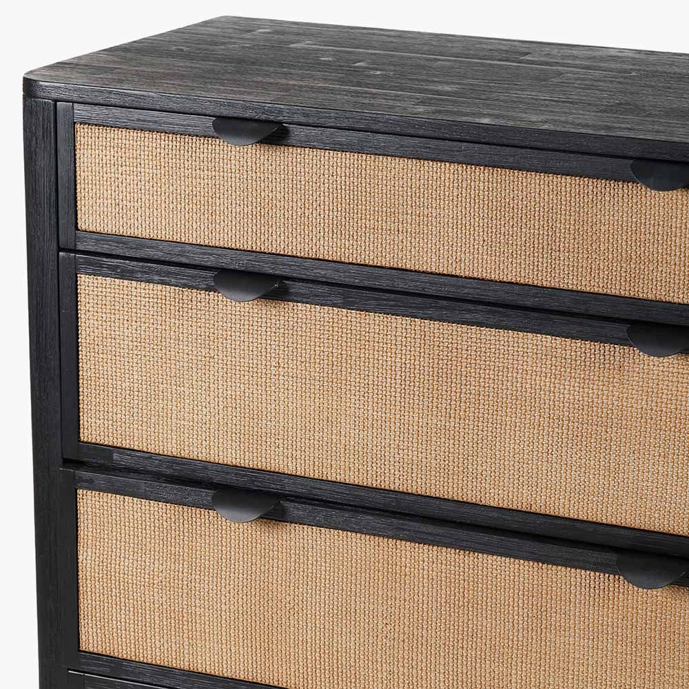 Fiji Black Acacia Wood and Natural Rattan 4 Drawer Unit.