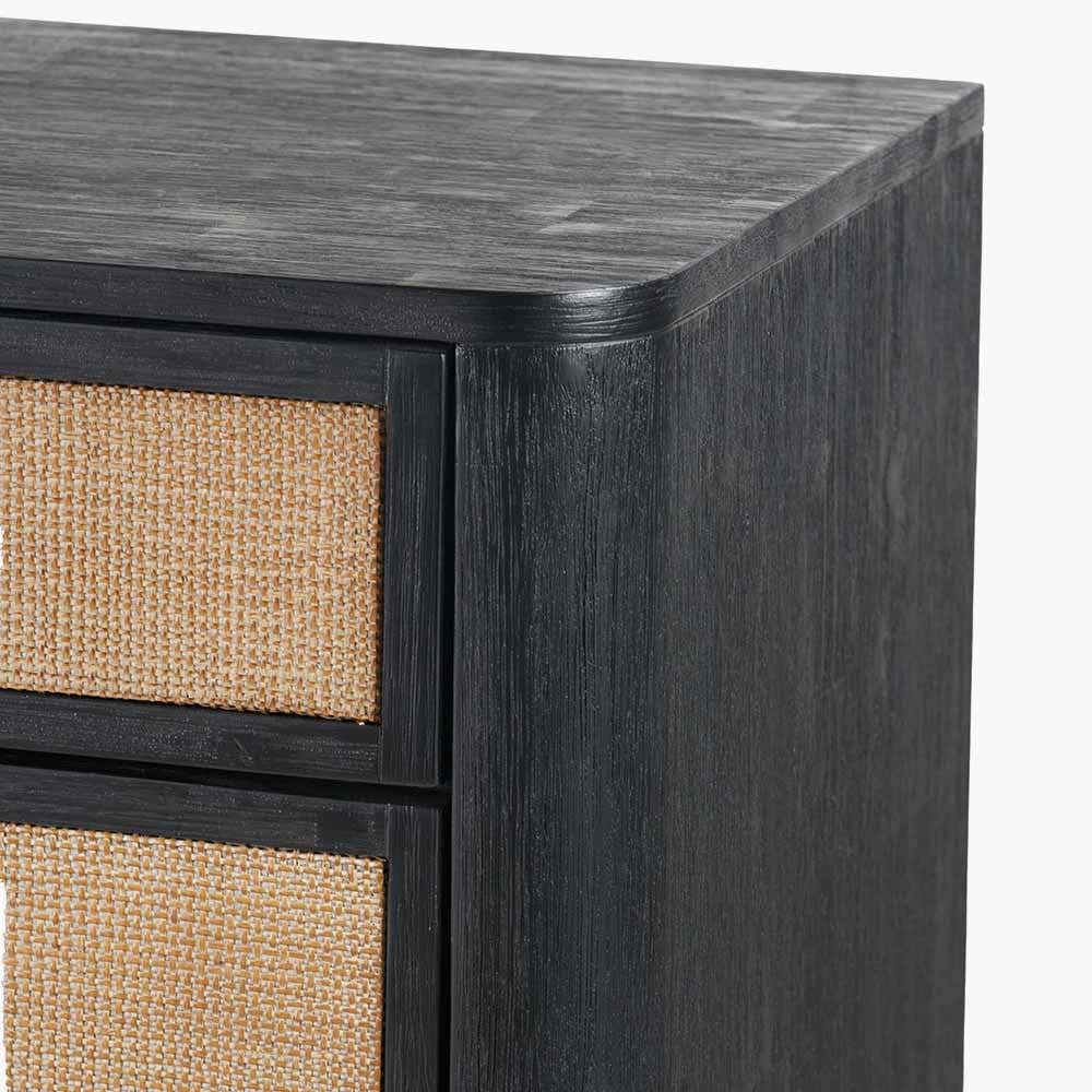 Fiji Black Acacia Wood and Natural Rattan 4 Drawer Unit.