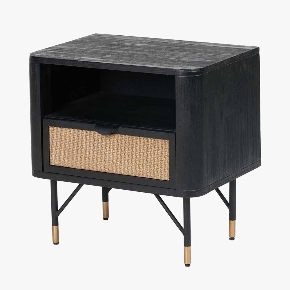 Fiji Black Acacia Wood and Natural Rattan Bedside Unit.