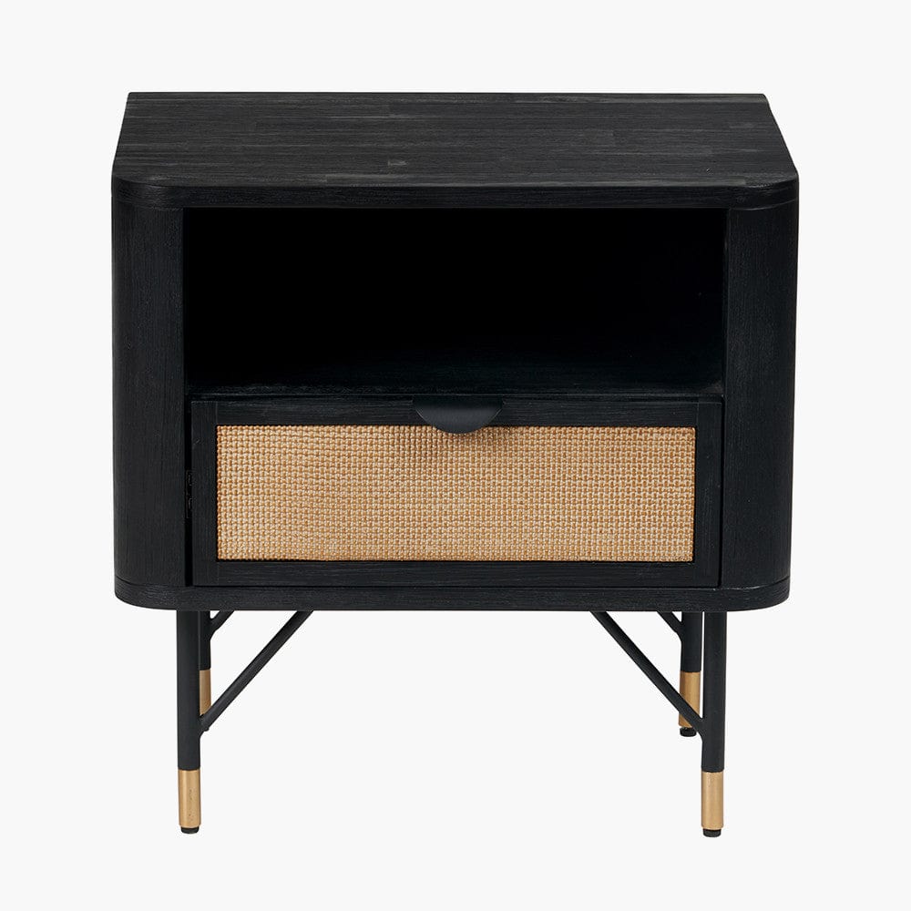 Fiji Black Acacia Wood and Natural Rattan Bedside Unit.