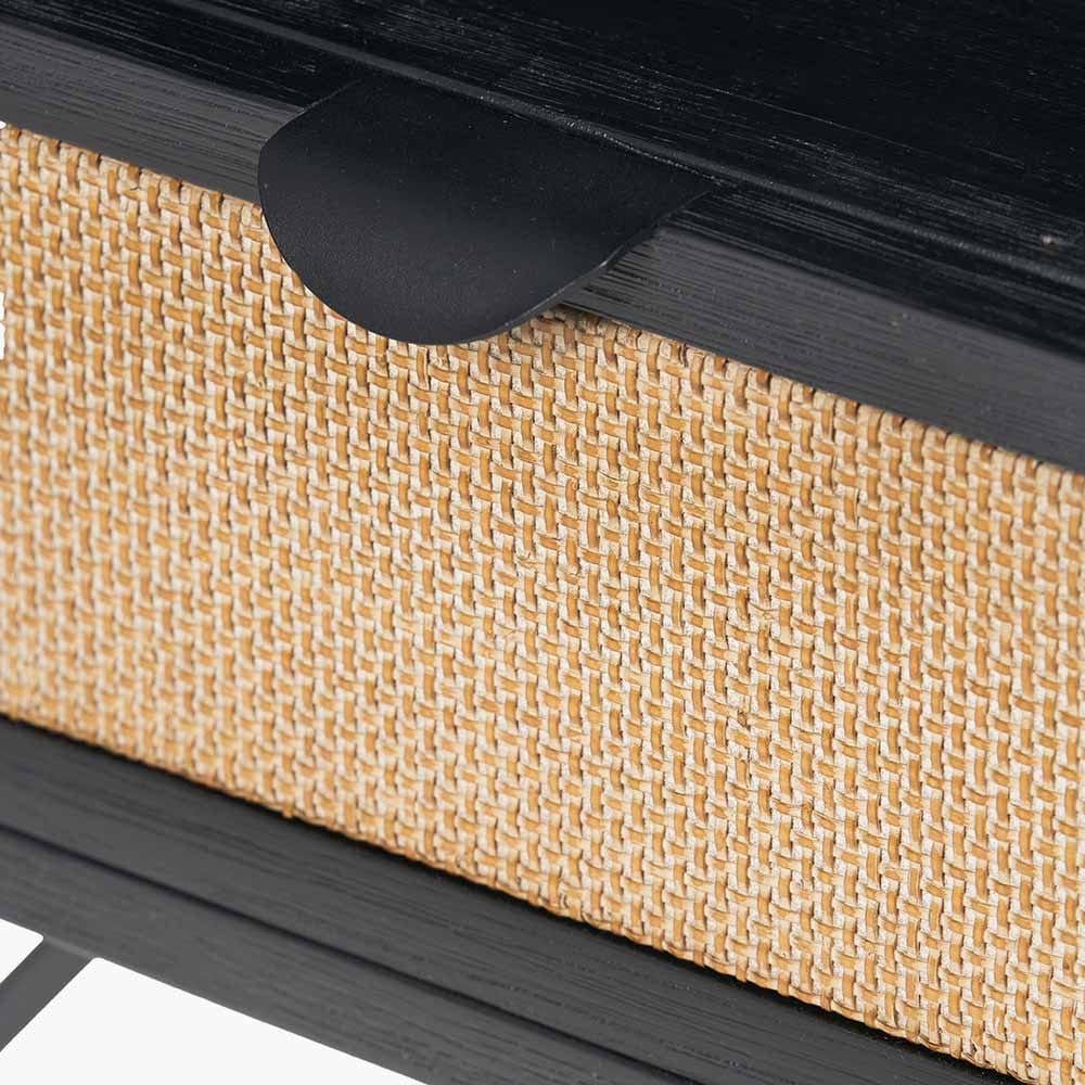 Fiji Black Acacia Wood and Natural Rattan Bedside Unit.