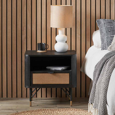 Pacific Lifestyle Sleeping Fiji Black Acacia Wood and Natural Rattan Bedside Unit | OUTLET House of Isabella UK