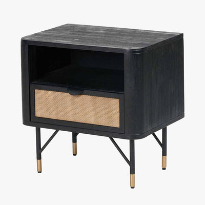 Pacific Lifestyle Sleeping Fiji Black Acacia Wood and Natural Rattan Bedside Unit | OUTLET House of Isabella UK