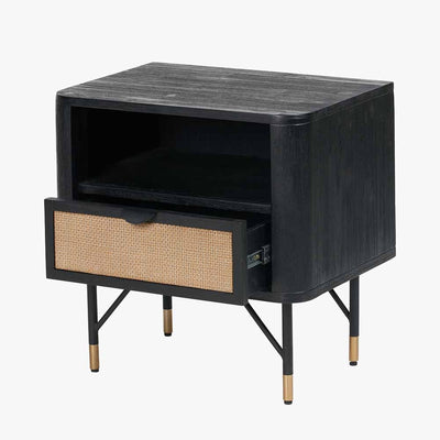 Pacific Lifestyle Sleeping Fiji Black Acacia Wood and Natural Rattan Bedside Unit | OUTLET House of Isabella UK