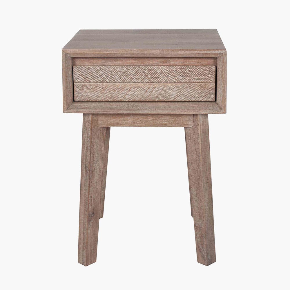 Kalmar Sand Wash Acacia Wood 1 Drawer Bedside Unit.