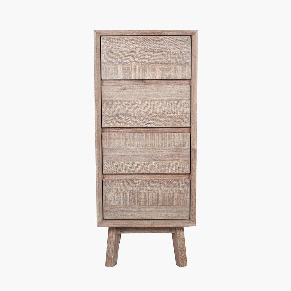 Kalmar Sand Wash Acacia Wood 4 Drawer Tall Boy.