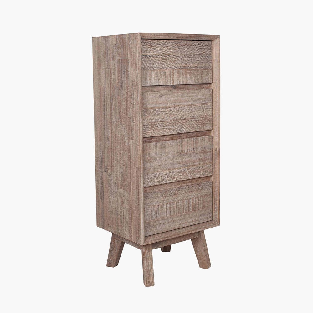 Kalmar Sand Wash Acacia Wood 4 Drawer Tall Boy.