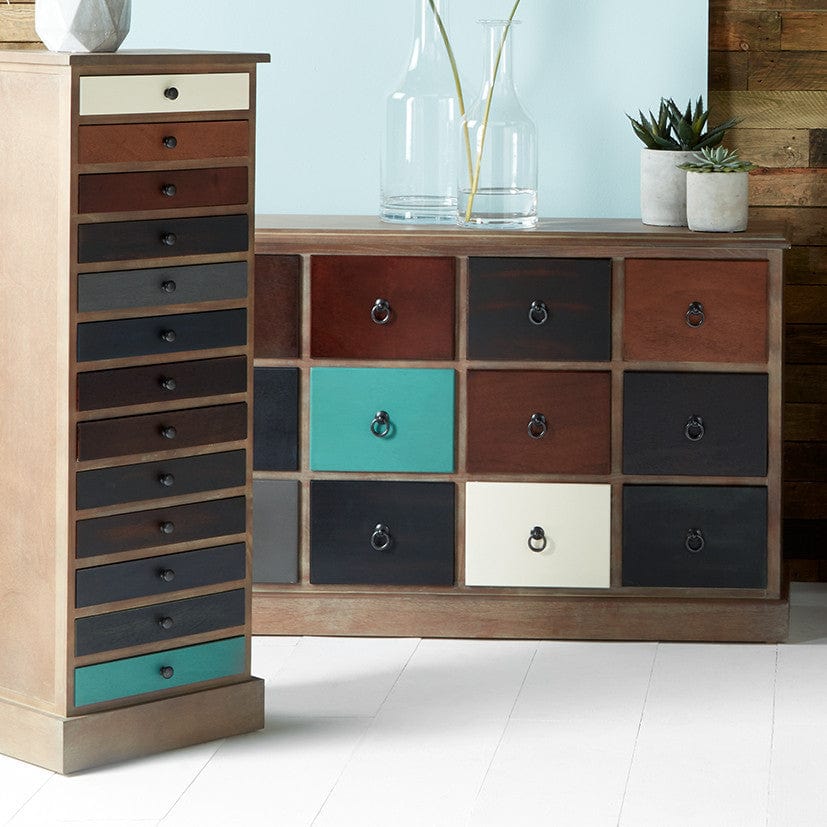 Loft Pine Wood Multicoloured 12 Drawer Unit.