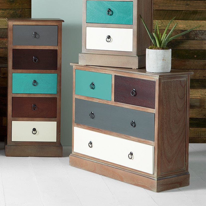 Loft Pine Wood Multicoloured 4 Drawer Unit.
