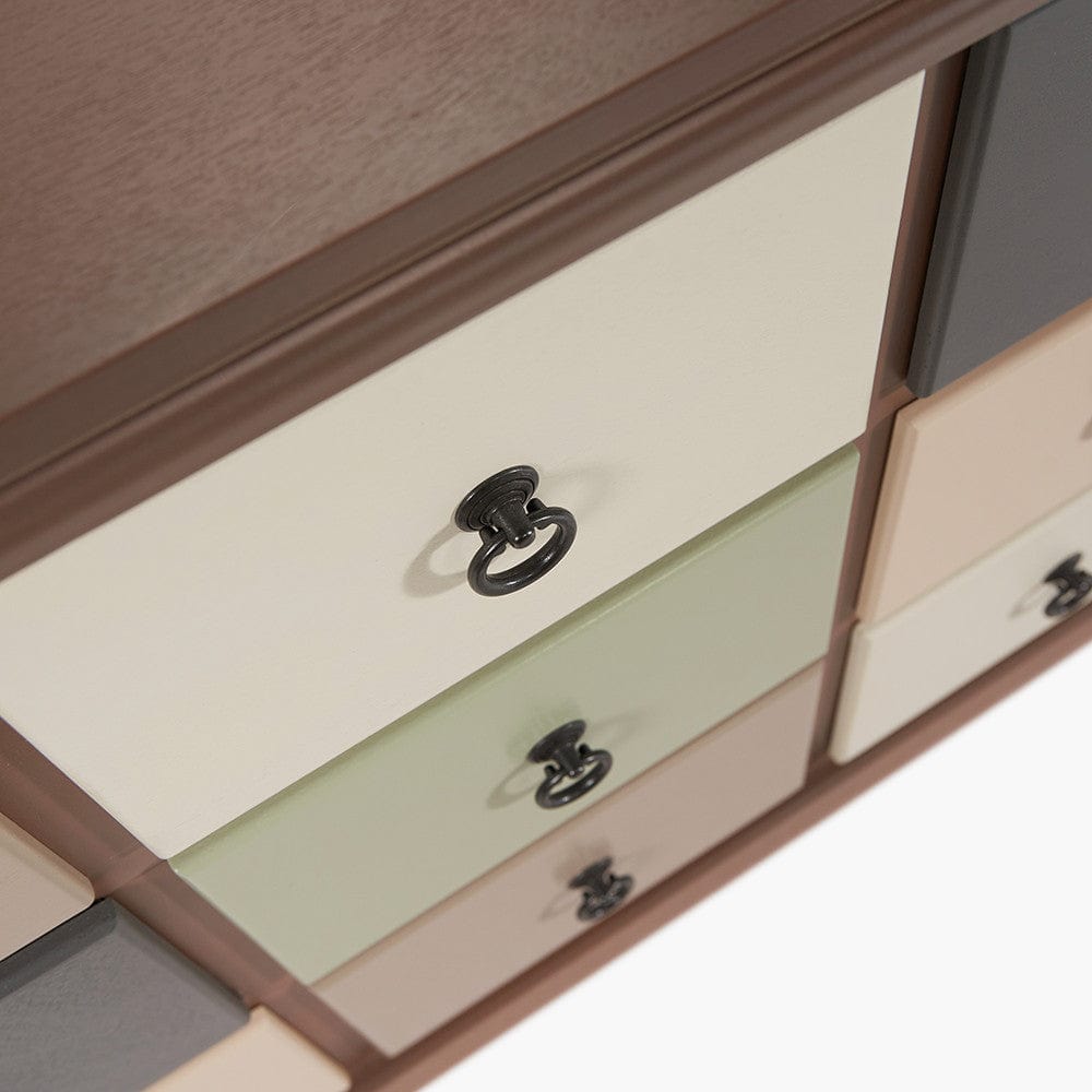 Loft Pine Wood Sage Multicoloured 12 Drawer Unit.