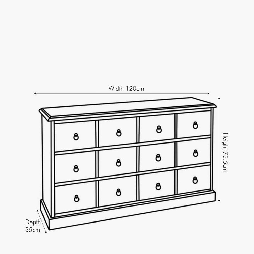 Loft Pine Wood Sage Multicoloured 12 Drawer Unit.