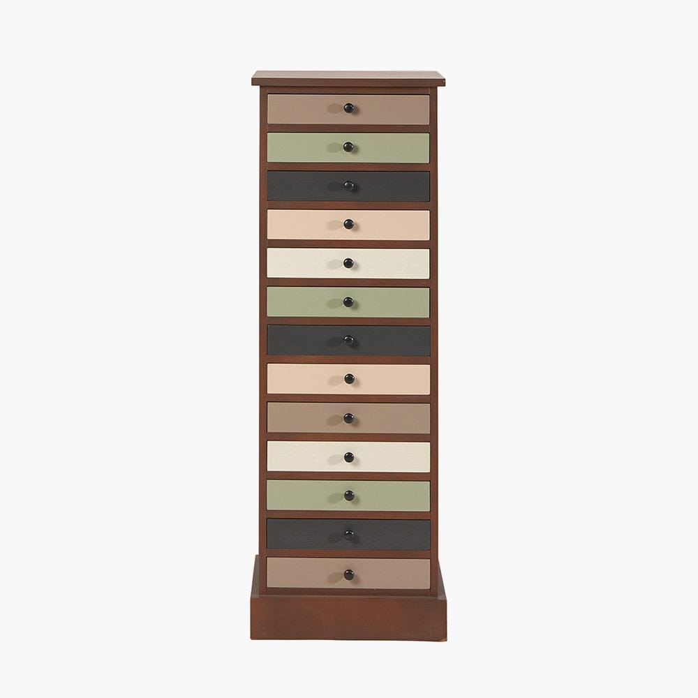 Loft Pine Wood Sage Multicoloured 13 Drawer Unit.