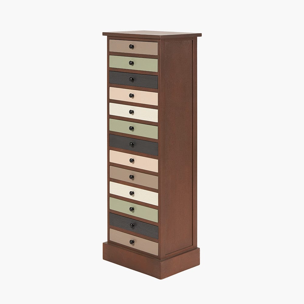 Loft Pine Wood Sage Multicoloured 13 Drawer Unit.