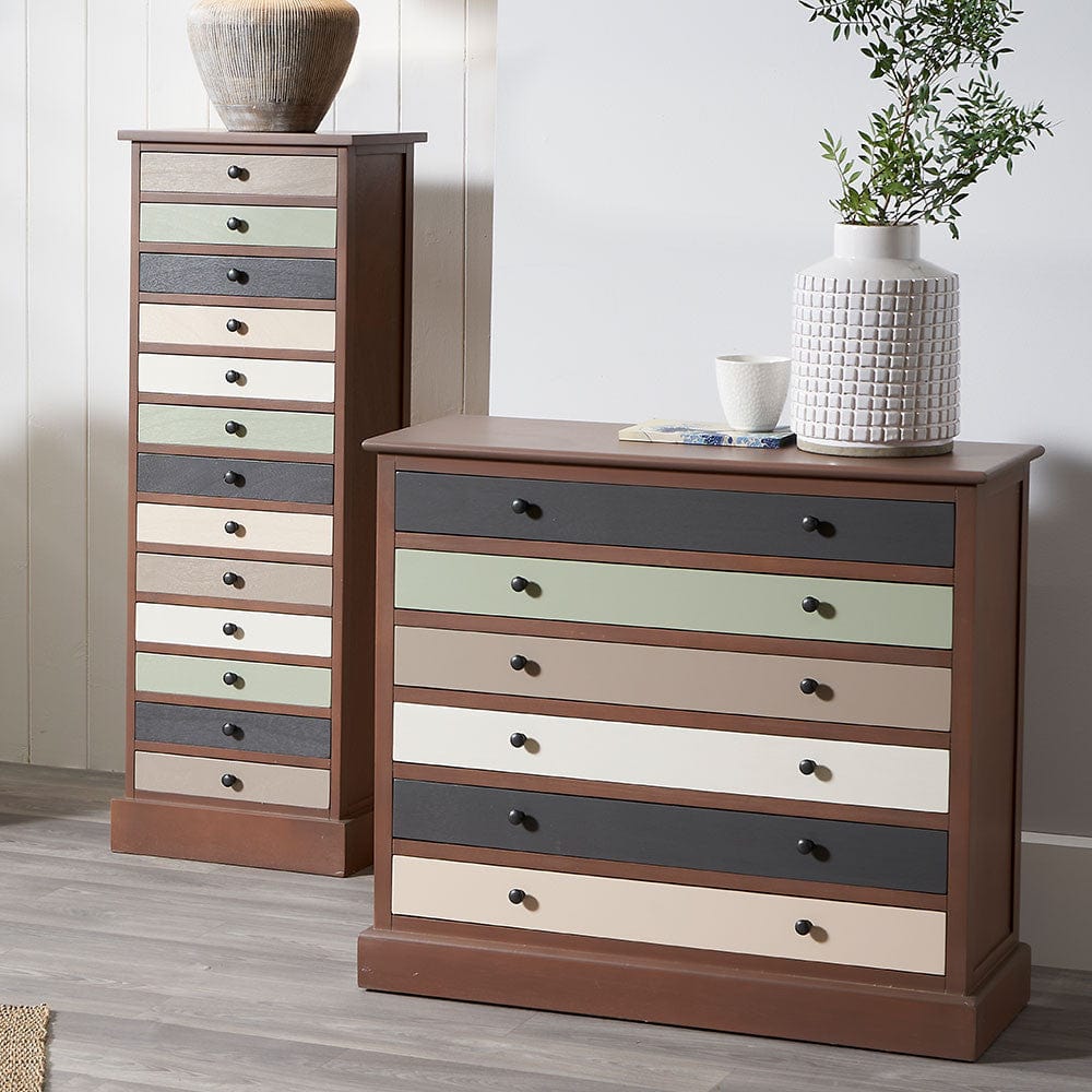 Loft Pine Wood Sage Multicoloured 6 Drawer Unit.