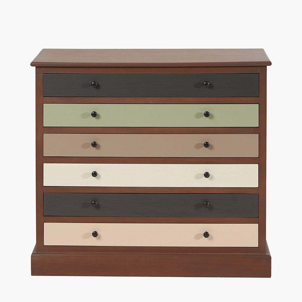 Loft Pine Wood Sage Multicoloured 6 Drawer Unit.