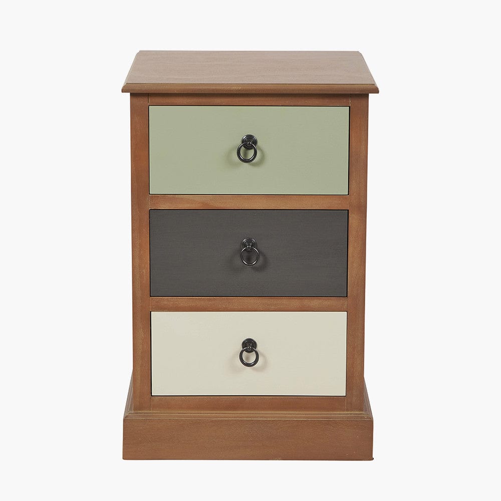 Loft Sage Multicoloured Pine Wood 3 Drawer Unit.