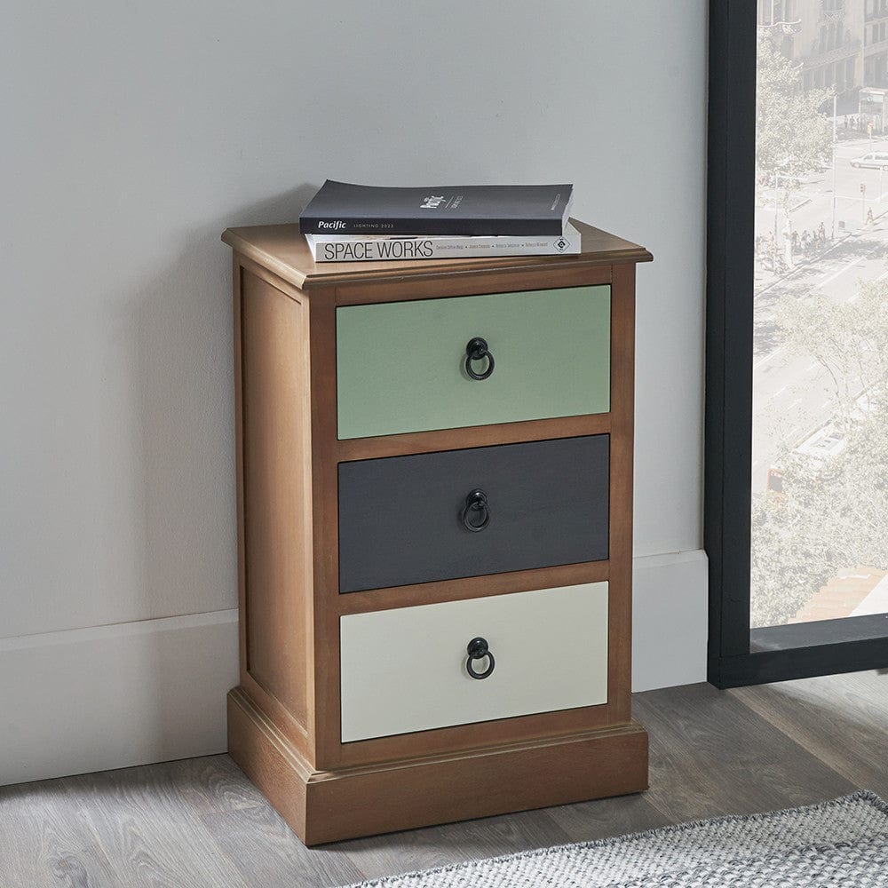 Loft Sage Multicoloured Pine Wood 3 Drawer Unit.