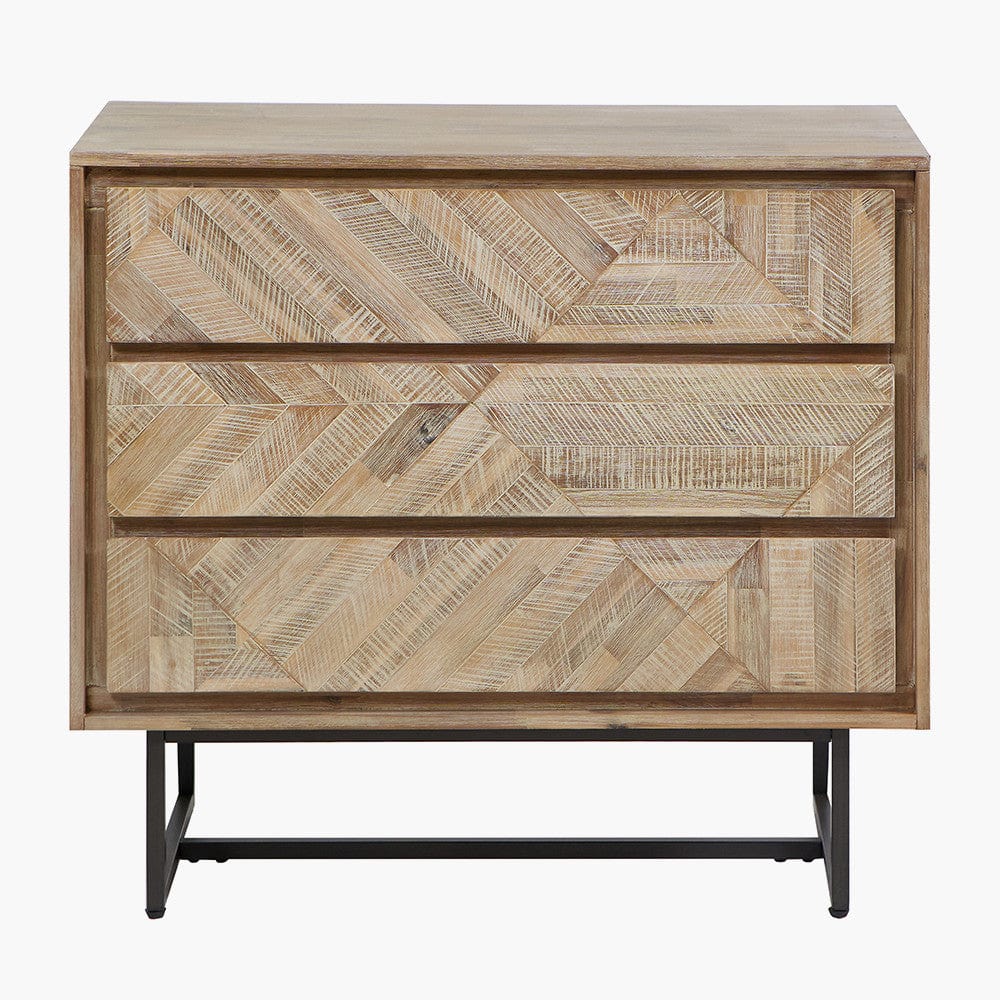 Marca Sand Wash Acacia Wood and Black Metal 3 Drawer Unit.