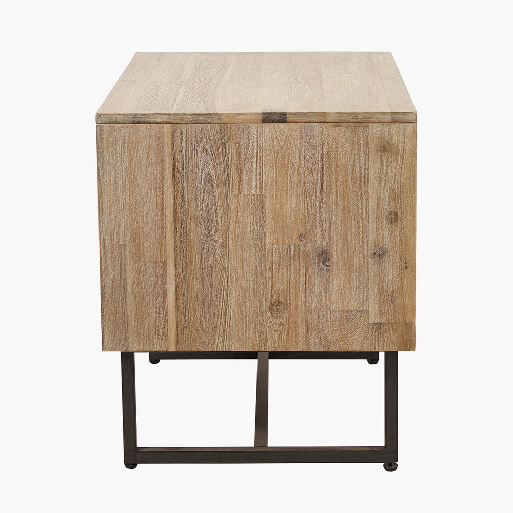 Marca Sand Wash Acacia Wood and Black Metal Bedside Unit.