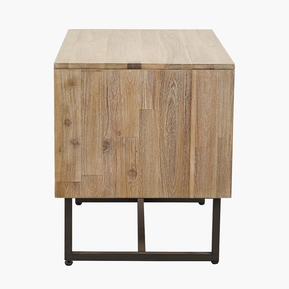 Marca Sand Wash Acacia Wood and Black Metal Bedside Unit.