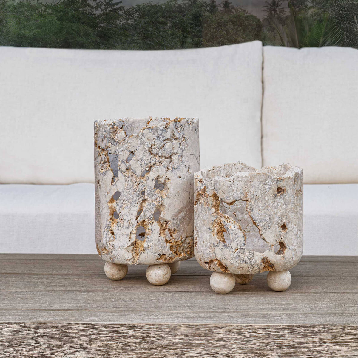Quarried Stone Indoor-Outdoor Candleholders - Set of 2