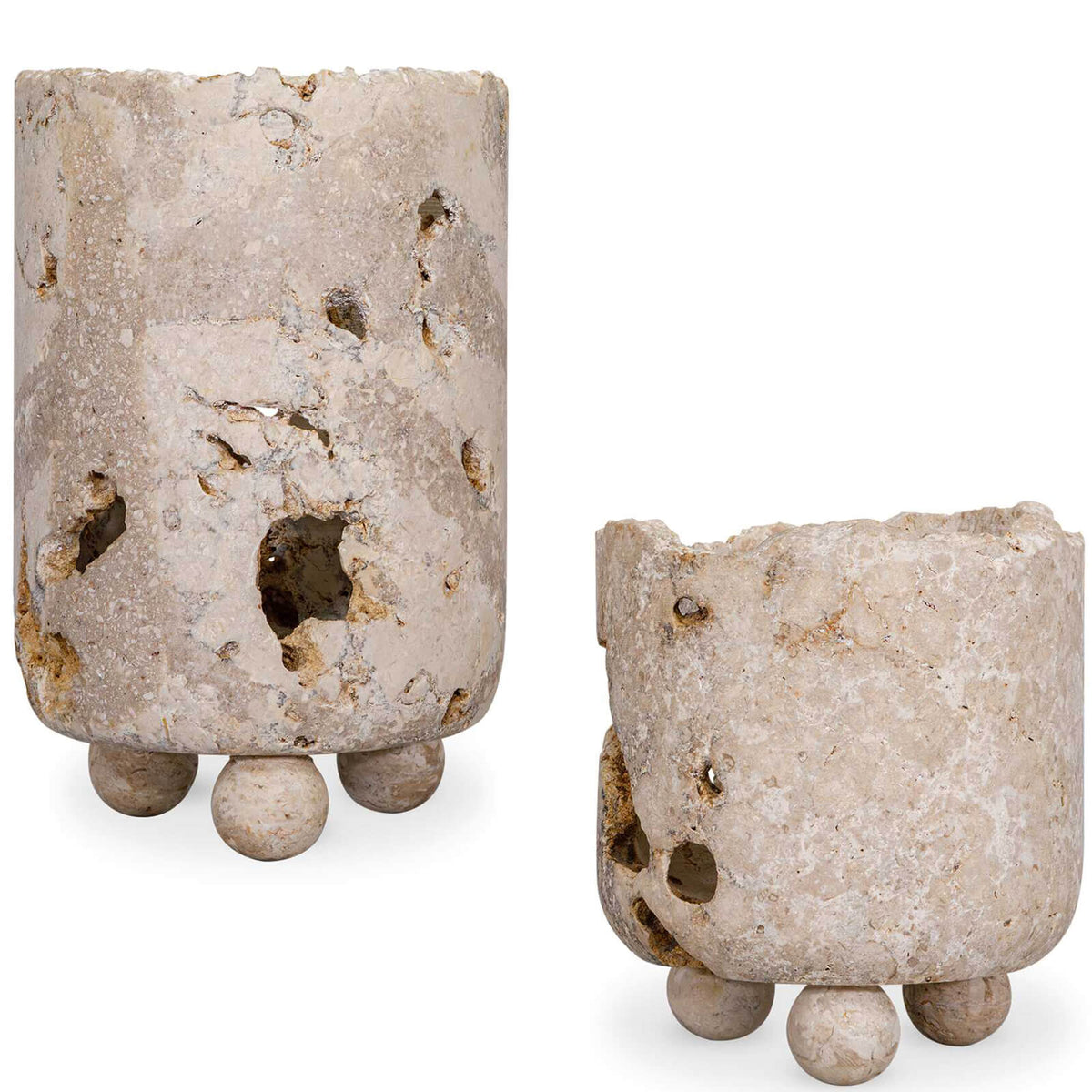 Quarried Stone Indoor-Outdoor Candleholders - Set of 2