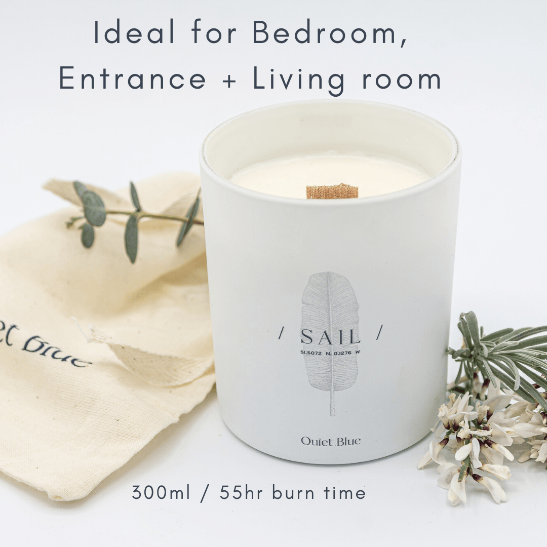 Quiet Blue Candle SYDNEY 2.0 Patchouli + English Lavender Wellbeing Candle House of Isabella UK