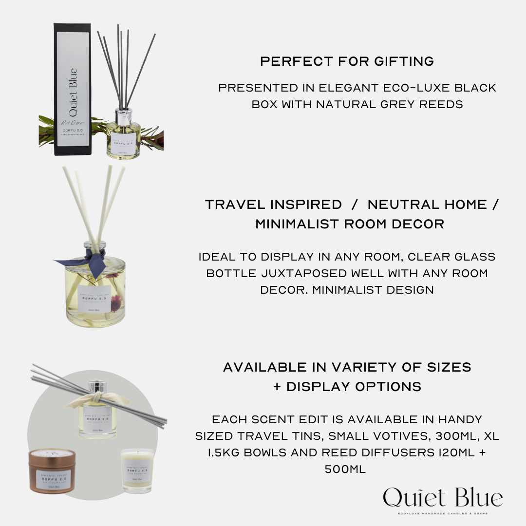 Quiet Blue Diffuser CORFU 2.0 Reed Diffuser House of Isabella UK