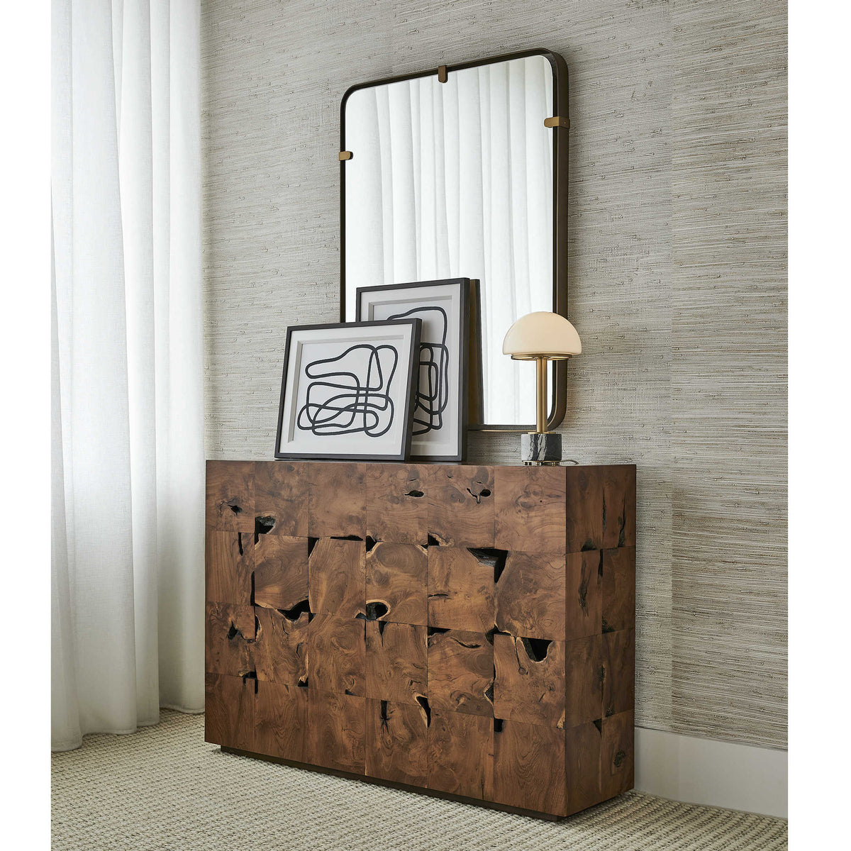 Teak Tac Toe Console Table - Caramel