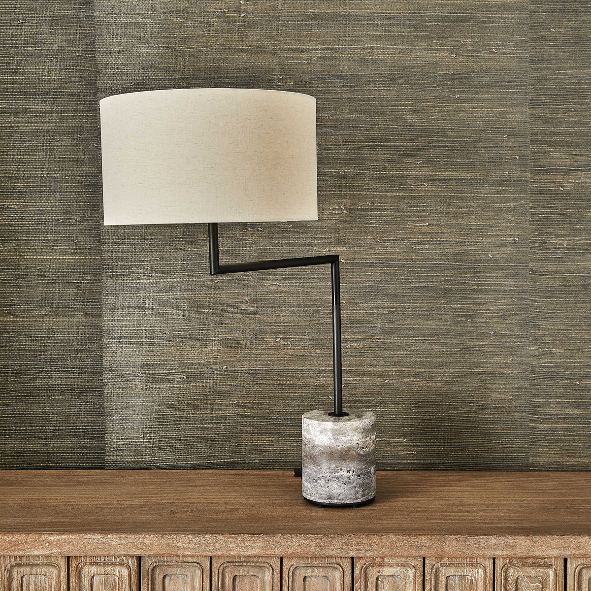 Pivot Table Lamp - Travertine/Bronze