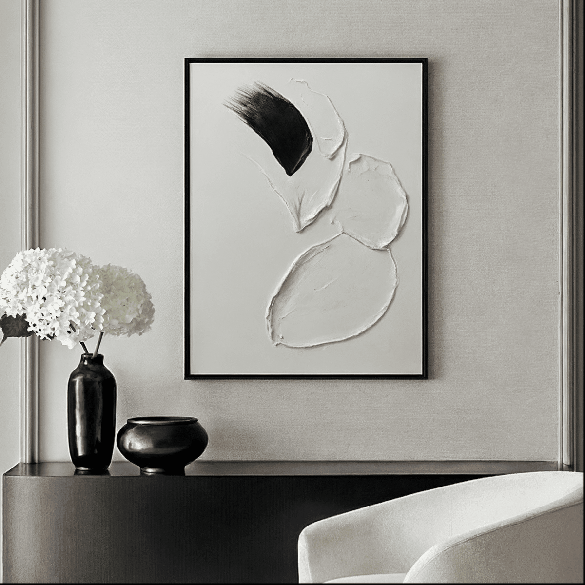 Regent Monochrome 3D Paint Stroke Effect Canvas Wall Art - I