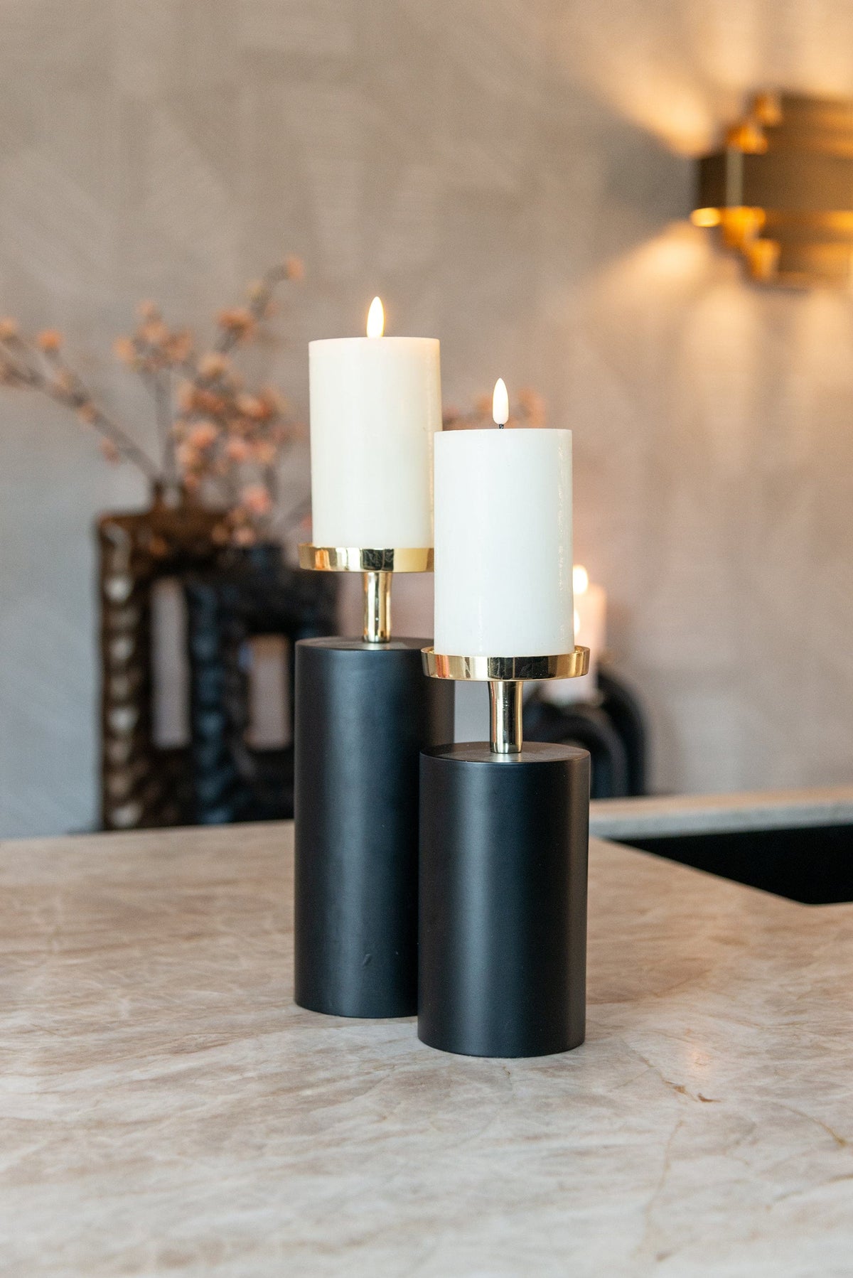 Richmond Interiors Accessories Candle holder Caya large (Black/gold) | OUTLET House of Isabella UK