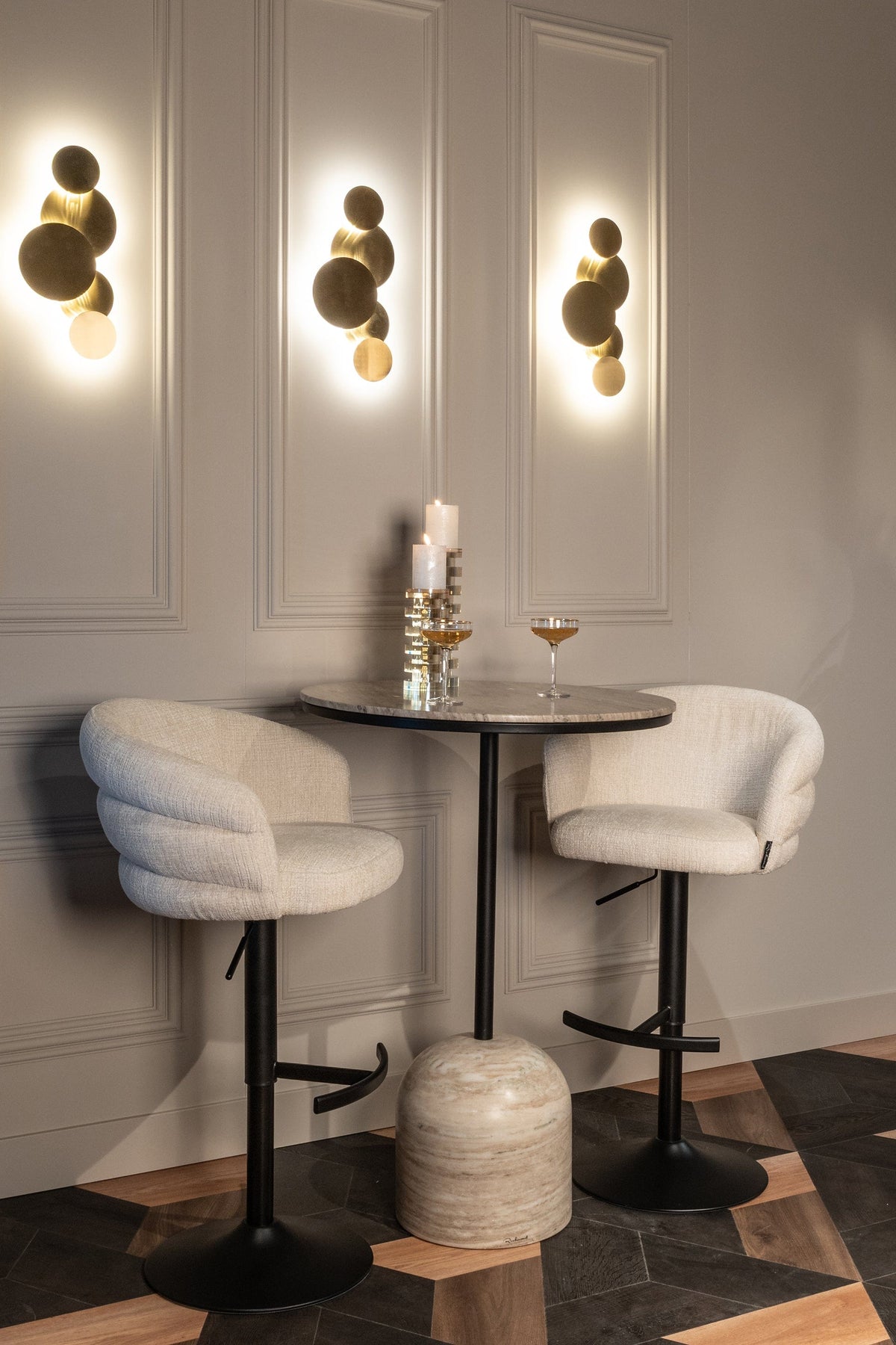 Richmond Interiors Dining Bar/counter stool Nikki swivel beige chenille fire retardant (Niagara 902 beige Chenille) House of Isabella UK